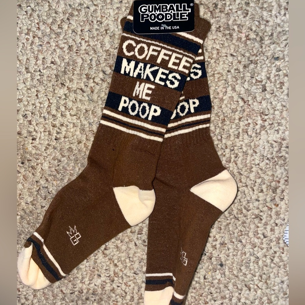 Gumball Poodle Funny Socks NWT Coffee makes me poop